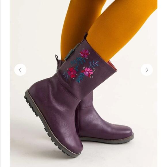 Gudrun Sjoden Purple Leather Boot Floral Embroidery Shabby Chic Boho Lagenlook - Picture 2 of 14